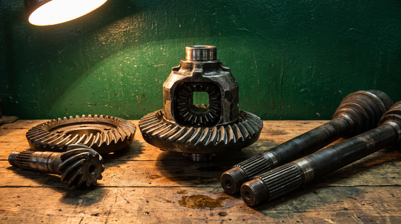 Differential, crown wheel and half shafts